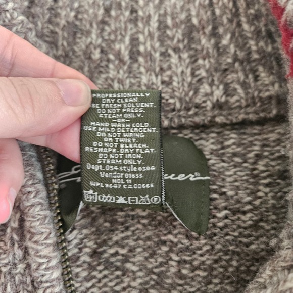 Eddie Bauer Sweater Mens L‎ Gray 1/4 Zip Mock Neck Lambs Wool Blend Fair Isle - Picture 5 of 8